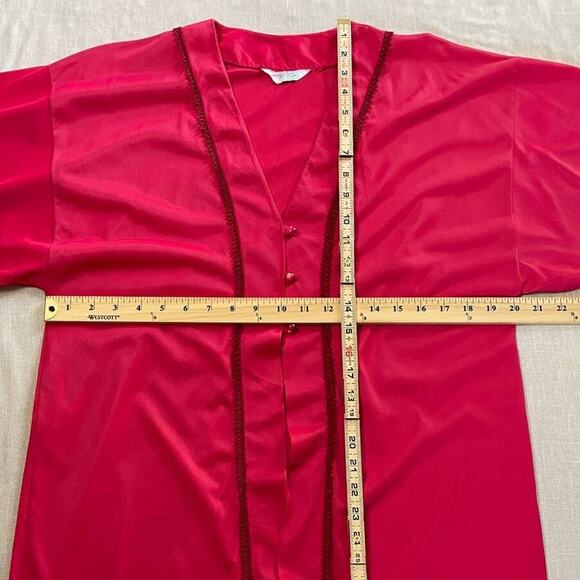 Vintage Robe Size Small Red Button Peignoir Lingerie Negligee Sleepwear 70s 80s - Picture 8 of 11